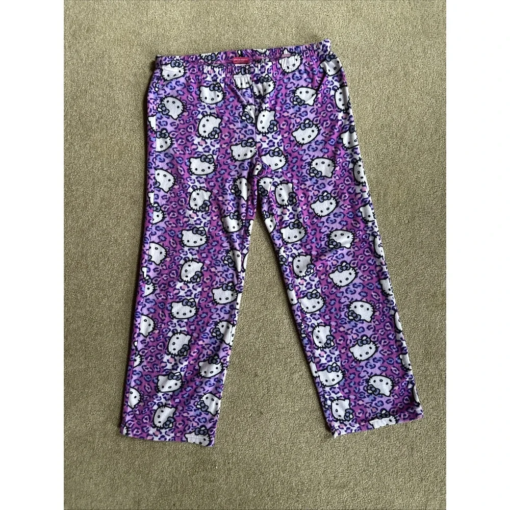 Hello Kitty Pink /Purple Striped Pajama 2 Piece Set Girls Size XL‎ Sanrio fleece